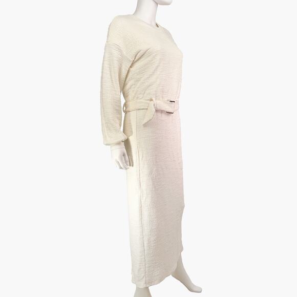 DOLAN Long-Sleeve Jacqueline Belted Midaxi Pencil Dress (Ivory | Size S) - Picture 4 of 12